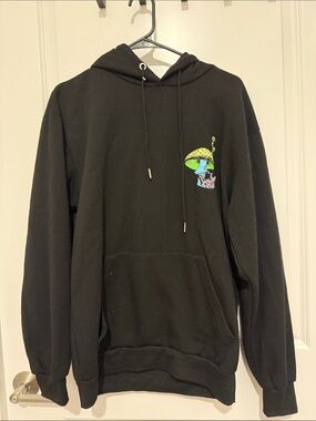 Miken Black Hoodie with Neon Mushroom Graphic